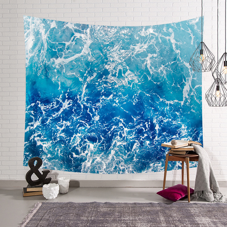北欧风ins艺术大海蓝色挂布墙壁装饰家居桌布沙滩巾海浪挂毯桌布