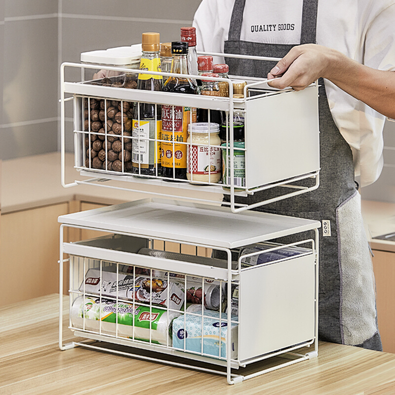厨房下水槽置物架多功能可抽拉储物架台面橱柜内拉篮抽屉式收纳架