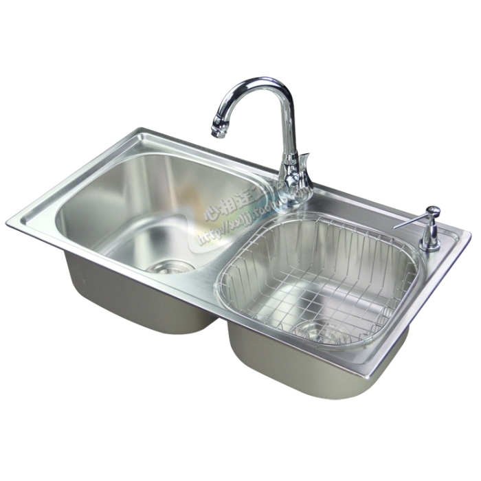 冠爵SUS304不锈钢一体成型厨房水槽套餐加厚洗碗池菜盆7641B双槽