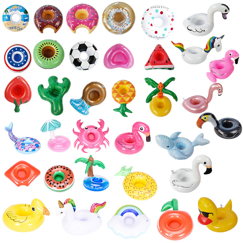 现货pvc充气杯座 水上玩具火烈鸟甜甜圈独角兽螃蟹菠萝杯垫杯托