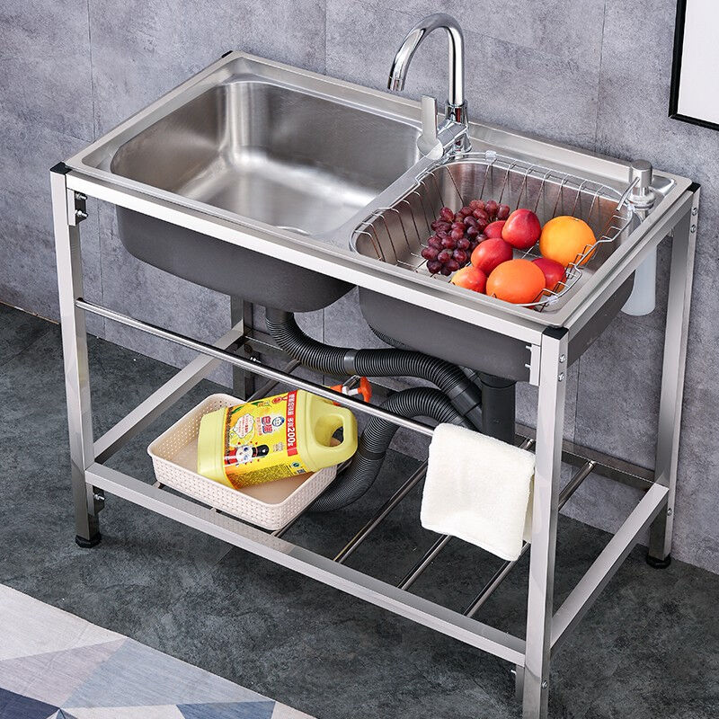 柯恩启点家用厨房简易水槽不锈钢洗菜盆双槽水池家用洗碗槽水槽带