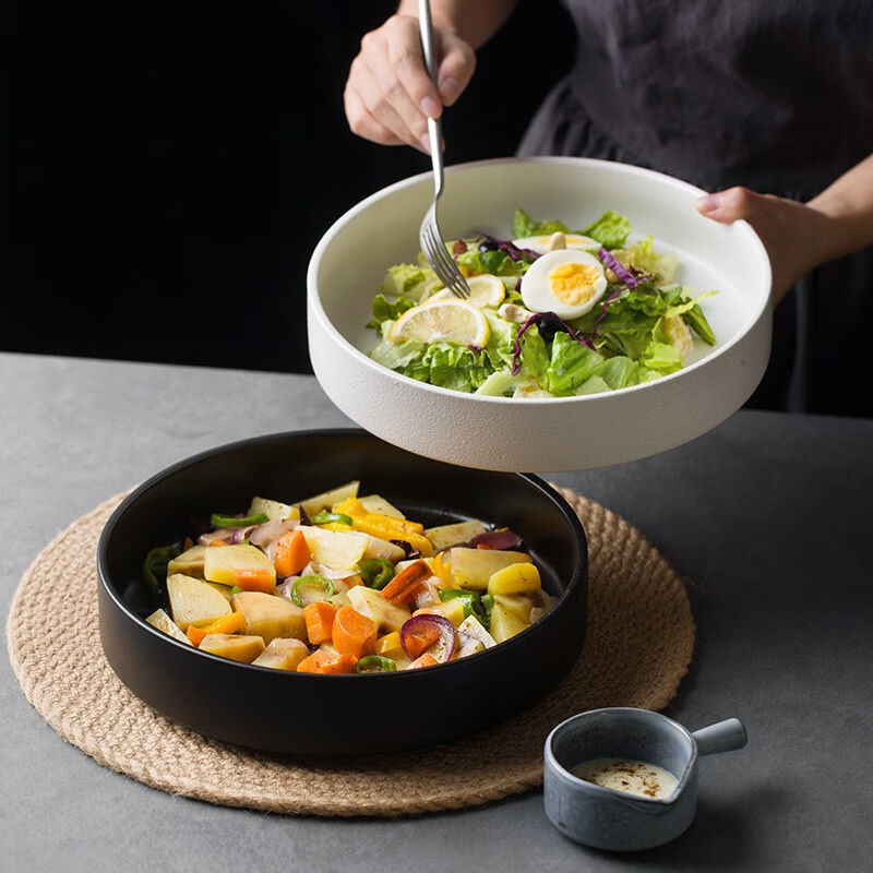INSCRIPTION创意个性日式磨砂陶瓷圆形沙拉盘家用大号深盘鱼盘汤