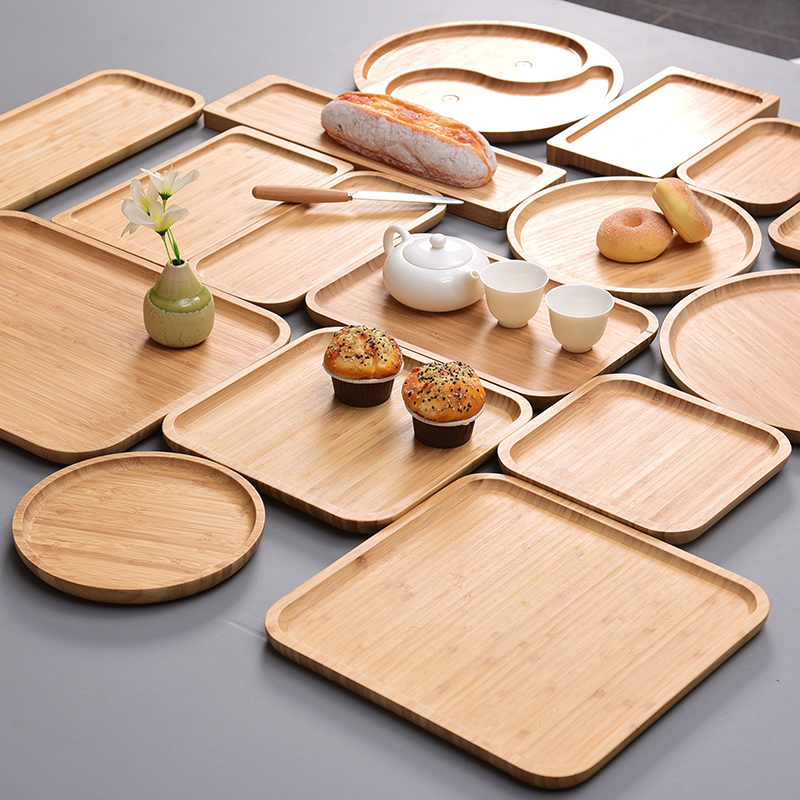 竹木质托盘酒店水果盘点心盘小吃盘水杯茶盘子家用长方形创意中式