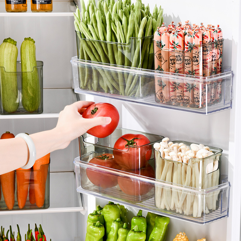 冰箱侧边收纳盒食品级透明PET塑料食品储物盒冷藏保鲜盒整理神器