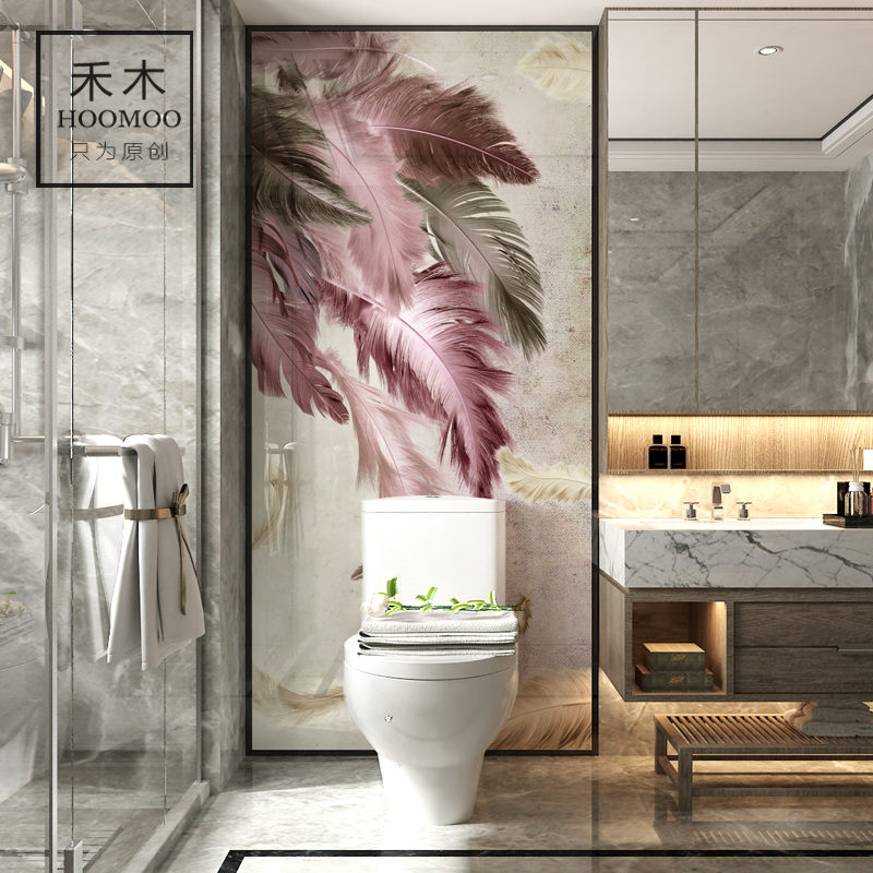 禾木网红瓷砖卫生间马桶浴室背景墙砖现代轻奢个性羽毛砖图案定制