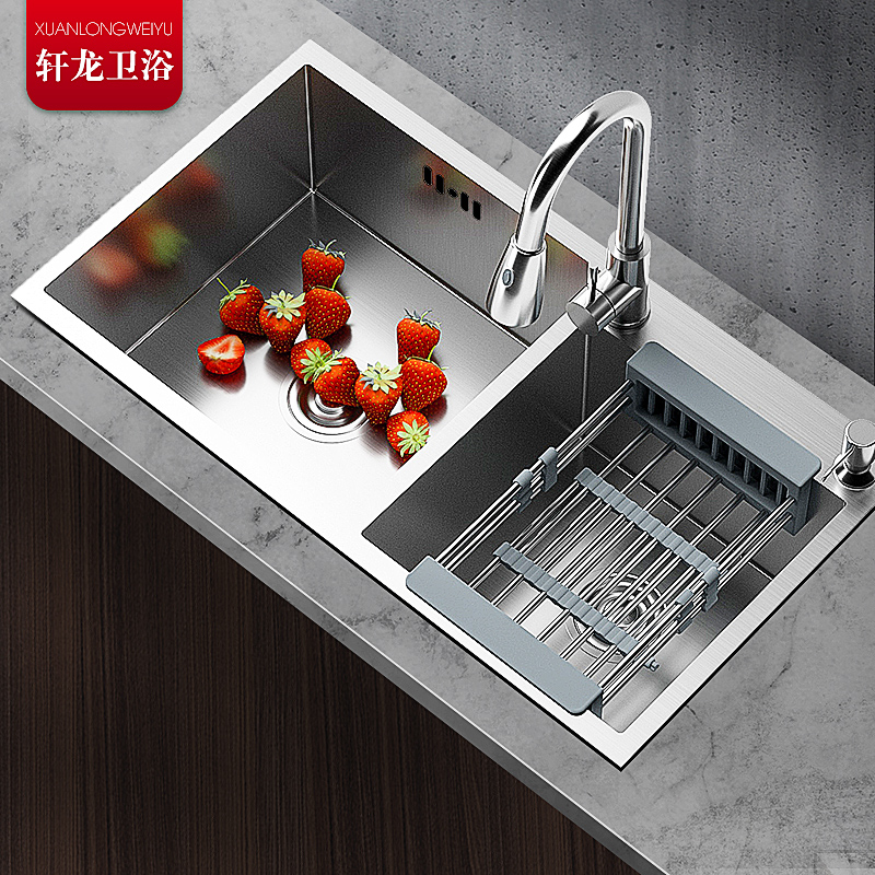 大尺寸水池加厚手工304不锈钢水槽家用洗菜盆双槽商用厨房洗碗槽