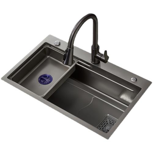 黑金钢纳米黑色水槽304不锈钢加厚手工大单槽厨房洗菜洗碗池单盆