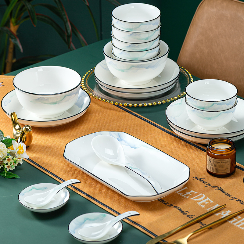 碗家用2023新款简约碗碟套装陶瓷碗中式轻奢饭碗盘子餐具组合套装