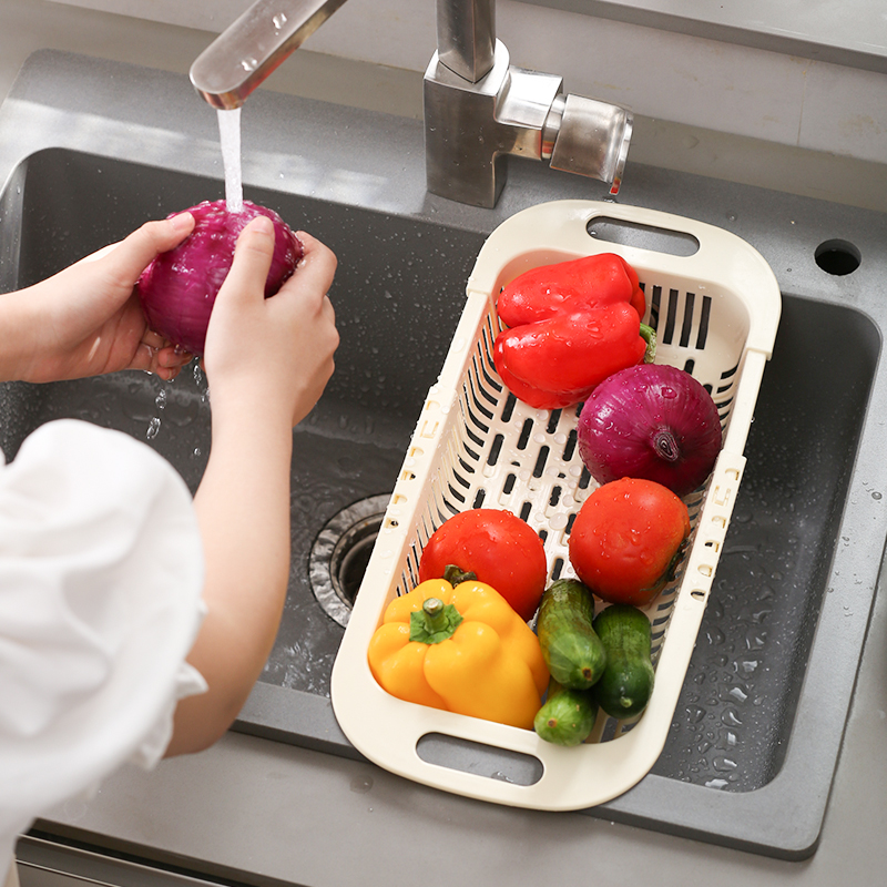 日式可伸缩水槽洗菜盆淘菜盆沥水篮架厨房家用长方形洗碗池置物架