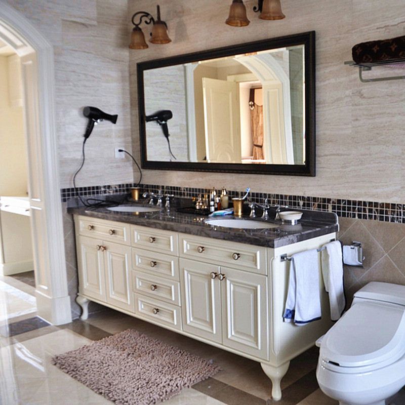 美式浴室柜组合橡木落地式洗脸洗手盆池欧式双盆实木洗漱台卫浴柜