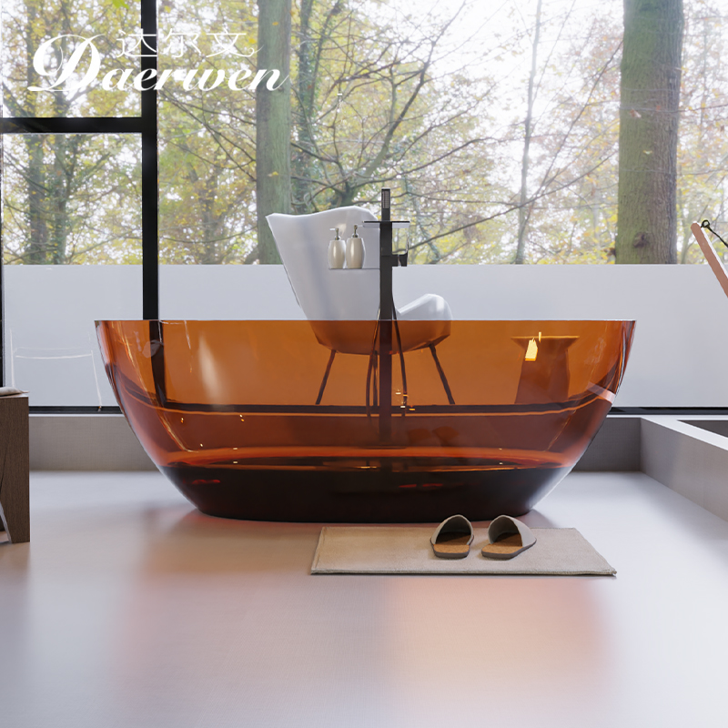 达尔文定制透明树脂彩色水晶浴缸鹅蛋形人造石浴缸独立式一体成型