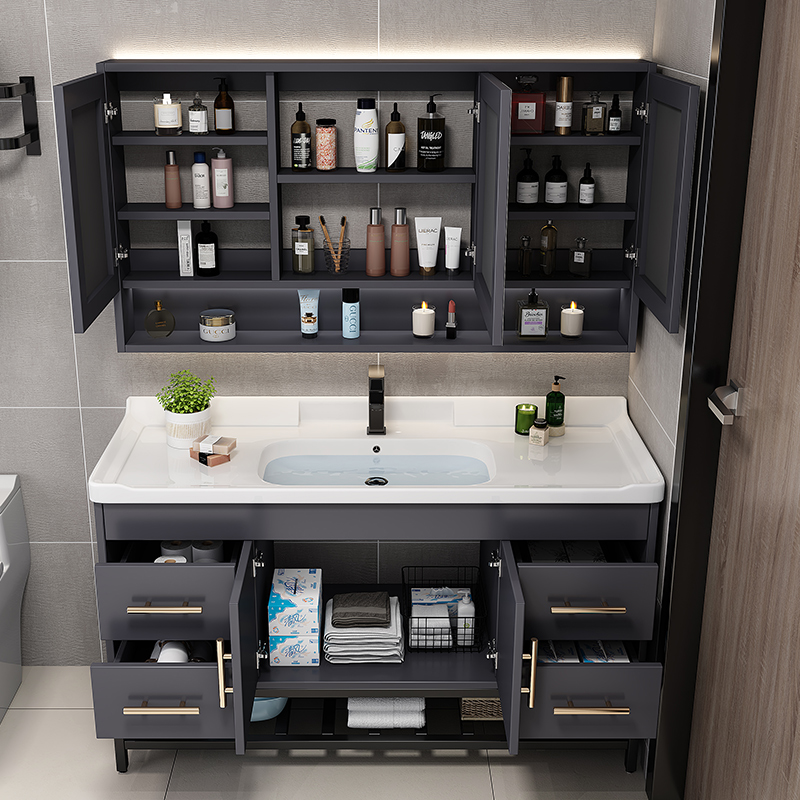 轻奢浴室柜组合岩板一体台面现代简约卫生间洗漱台洗脸盆柜卫浴柜