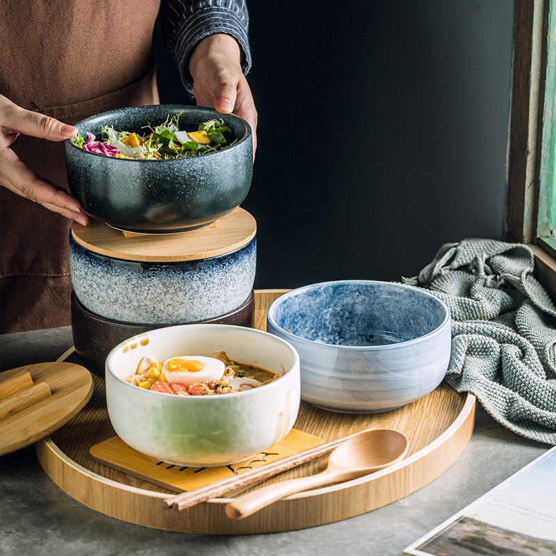复古日式餐具汤碗沙拉碗烘焙碗法海碗家庭实用创意饭碗陶瓷饭碗