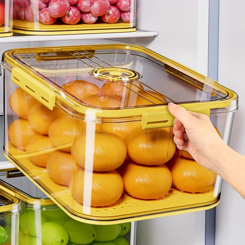 厨房冰箱收纳盒透明保鲜密封计时冷冻沥水保鲜盒肉类防串味储物盒