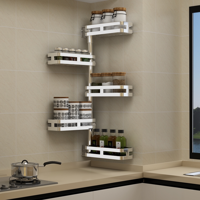 304不锈钢厨房置物架卫生间转角壁挂旋转调味调料架收纳储物收纳