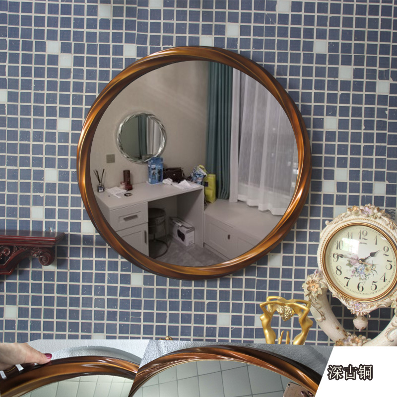 轻奢浴室镜圆形壁挂卫浴卫生间镜子美式洗手间镜北欧洗漱台化妆镜