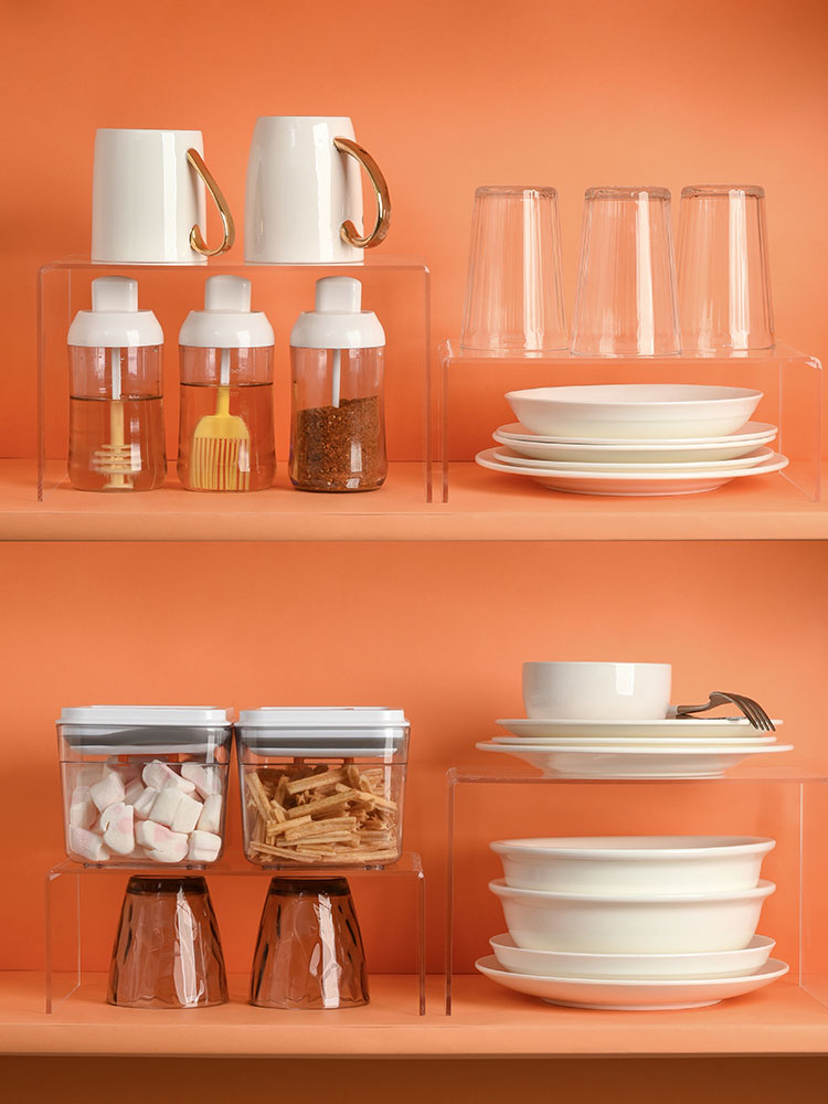 亚克力化妆品置物架厨房下水槽收纳架桌面透明塑料分隔橱柜碗碟架