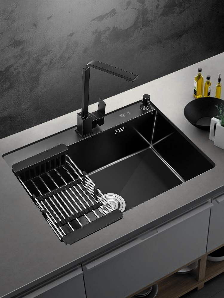 定制正山 洗菜盆单槽手工黑色水槽加厚不锈钢厨房洗碗盆单盆家用