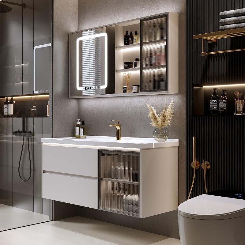 现代简约不锈钢蜂窝铝浴室柜组合卫生间洗脸盆柜一体陶瓷盆洗漱台