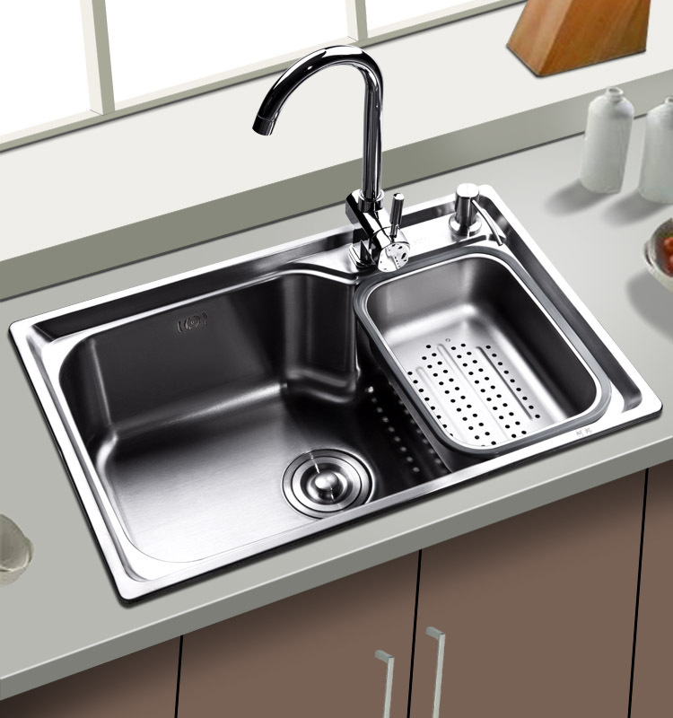 包邮水槽SUS304不锈钢单盆厨房洗菜盆超大加深加厚拉丝洗涤盆水池