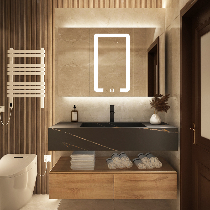 民宿卫浴室柜组合卫生间洗手洗脸洗漱台岩板一体盆日式酒店新中式