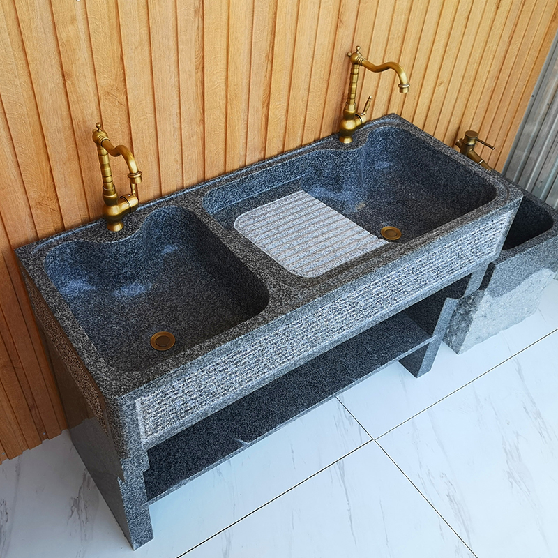 户外石头洗衣池阳台一体水槽大理石庭院石材洗手盆家用落地式水池