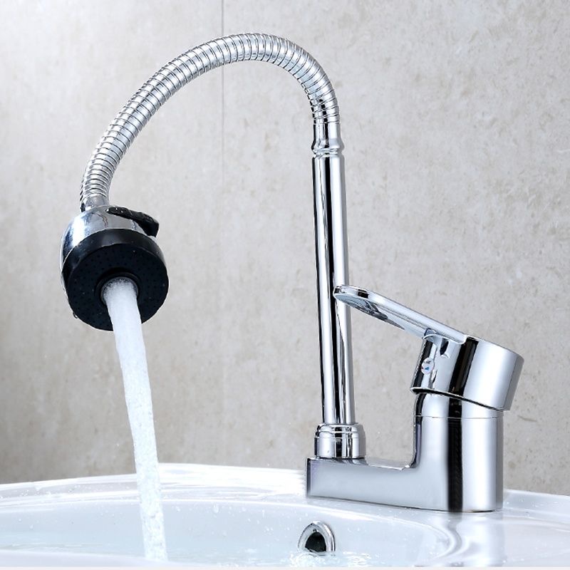 浴室洗脸面盆洗手盆厨房水槽可旋转冷热水双孔单把塑钢万向水龙头