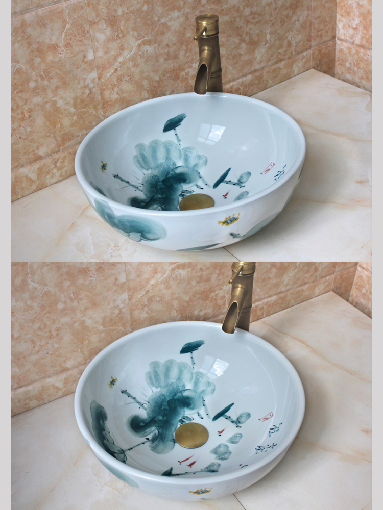 卫生间陶瓷洗手盆台上盆户外洗脸盆洗漱面池家用中式复古圆形单盆