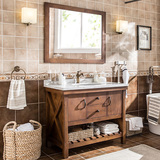 美式乡村橡木浴室柜组合实木落地梳洗柜小户型洗脸盆洗漱台卫浴柜