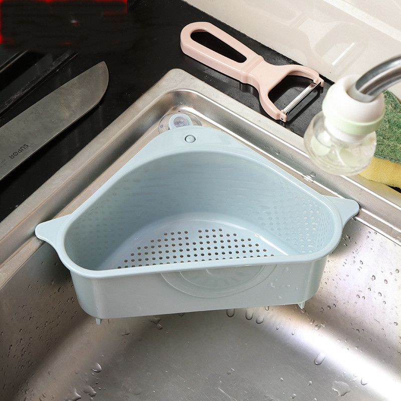 厨房水槽三角沥水篮吸盘洗菜盆过滤水置物架洗碗池抹布收纳架挂架