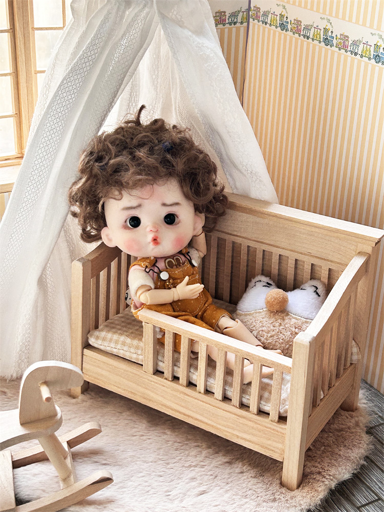 1:12婴儿床小木床模型娃娃屋木质家具微缩场景 拍摄道具ob11 盲盒