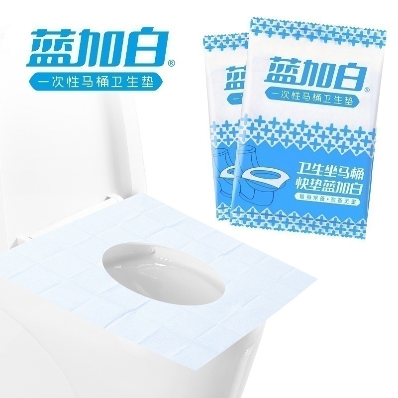 10片装 蓝加白 一次性马桶垫 旅行旅游出差常备防水防脏座厕纸