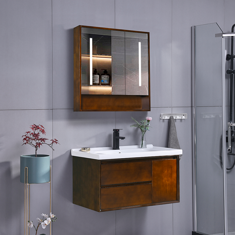 新中式岩板台面橡木烤漆浴室柜组合卫生间轻奢洗手台洗脸盆柜