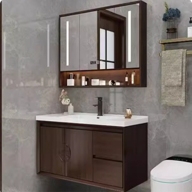 新中式橡胶木浴室柜卫生间洗脸盆柜一体陶瓷盆烤漆工艺2024新款