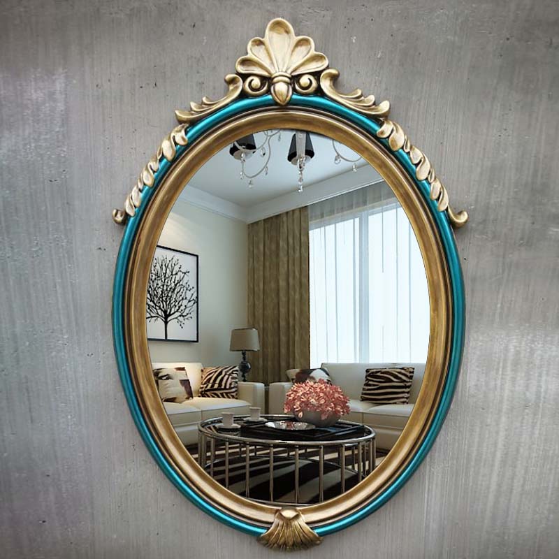 挂墙欧式美式装饰玄关镜椭圆形浴室镜防水卫生间镜梳妆台化妆镜子