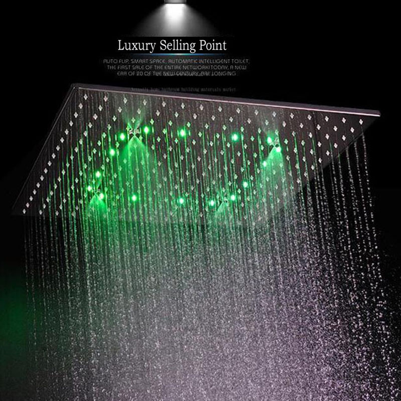 发光LED沐浴大花洒浴室吊顶方形不锈钢淋雨喷雾淋浴喷头20寸50x50