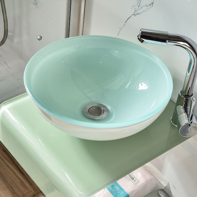 新品挂墙式不锈钢支架洗脸池小户型卫生间钢化玻璃洗手台盆浴室柜