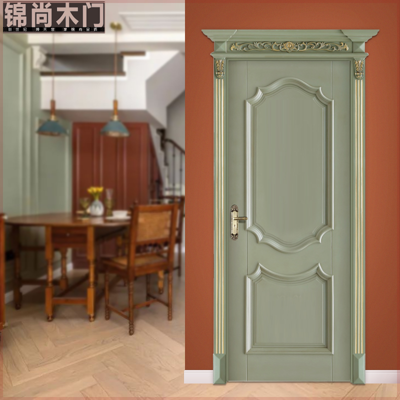 锦尚法式烤漆实木门复古定制绿色卧室内套装门欧式美式多层网红门