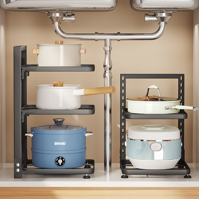 厨房置物架家用多功能橱柜下水槽锅具多层收纳架子灶台分层放锅架