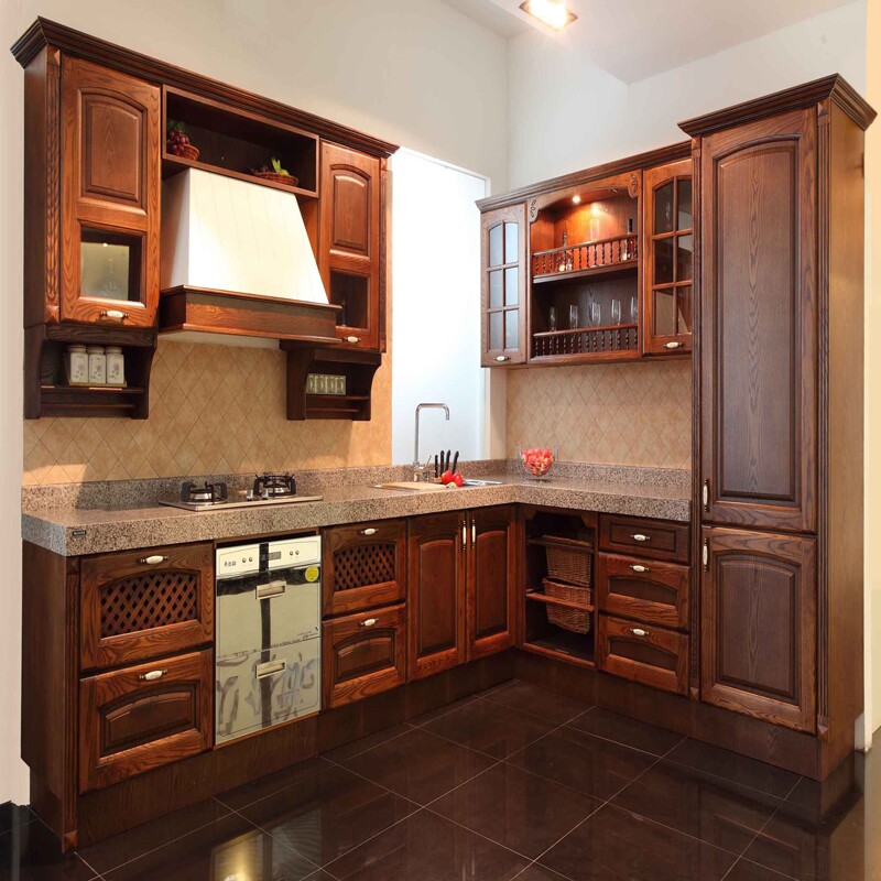 美式红橡木橱柜厨房整体定制设计卫生间橡木卫浴柜阳台洗衣机定做