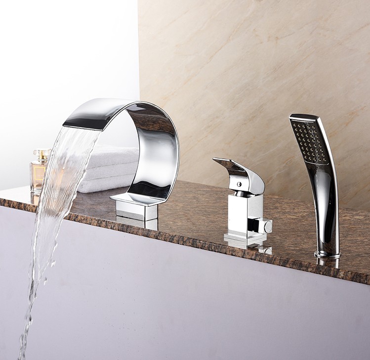 纳斯尔丁铜主体三件套大瀑布三孔浴缸室冷热镀铬全铜坐式水龙头