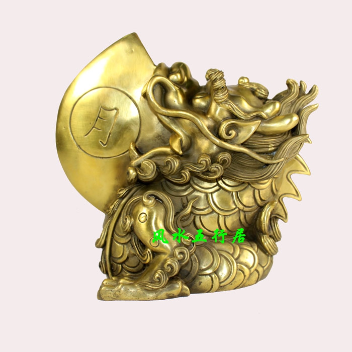 纯铜日月神兽大号铜睚眦小号守门神铜龙头刀中式黄铜家用风水摆件