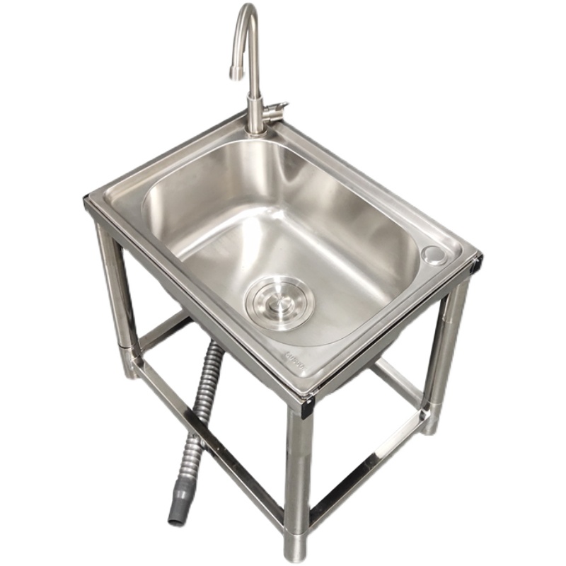 速发厨房不锈钢水槽单槽洗菜盆简易水盆带支架子家用加厚洗手盆洗