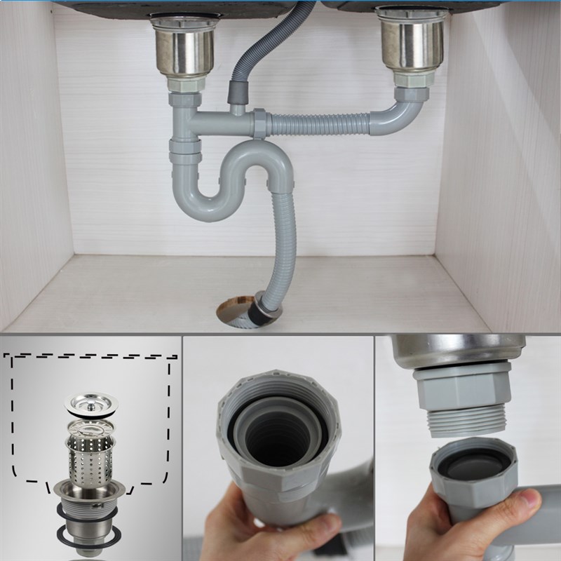 墨林双槽b下水管配件厨房水槽提篮下水器110/140双盆S弯排水管防