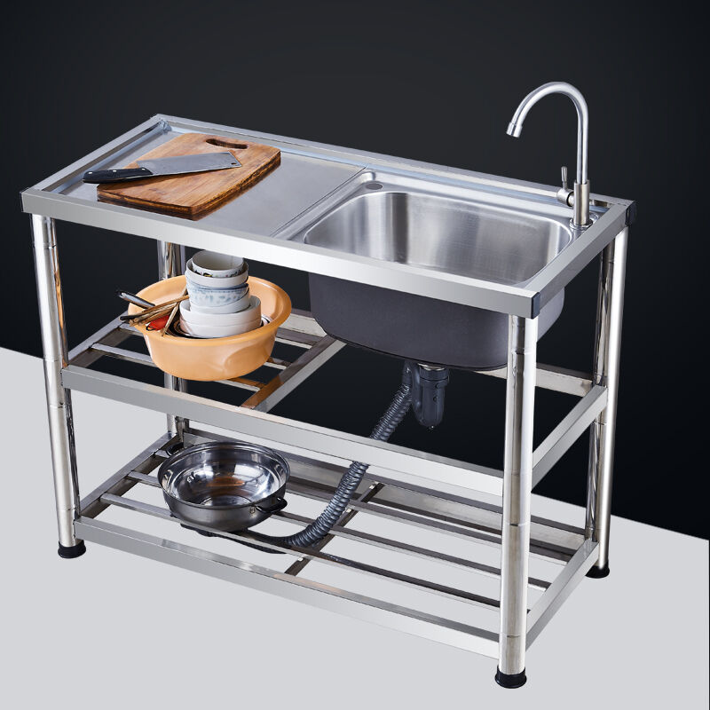 推荐厨房不锈钢水槽加厚单水槽水池家用带支架平台洗菜盆304水龙