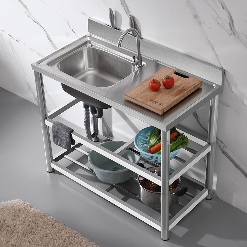 速发不锈钢水池带架子洗菜盆双槽厨房带支架水槽平台一体落地式单