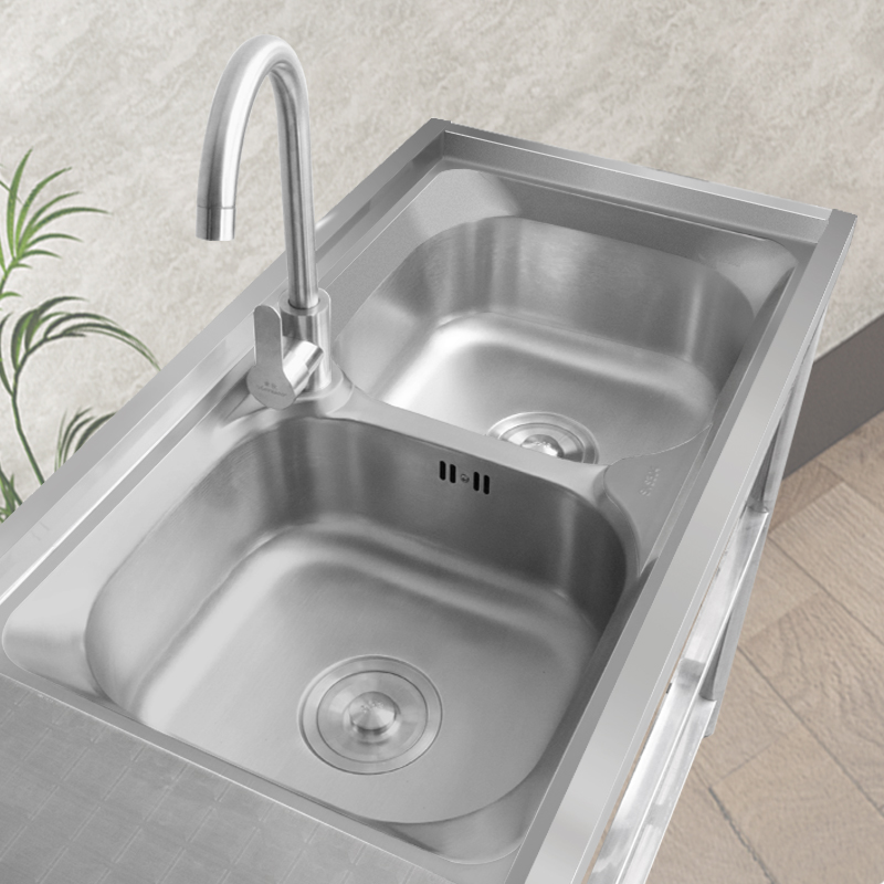 厨房家用不锈钢水槽双槽带支架水池平台洗菜盆洗碗池简易户外租房