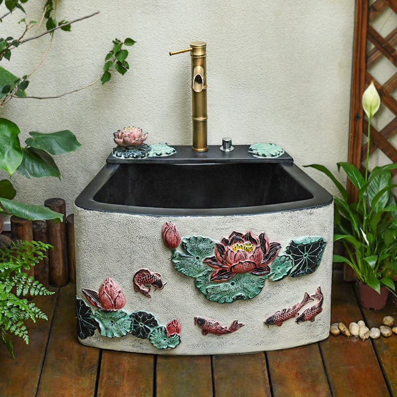 中式复古户外庭院阳台花园洗手盆浴室卫生间落地洗面一体式拖把池