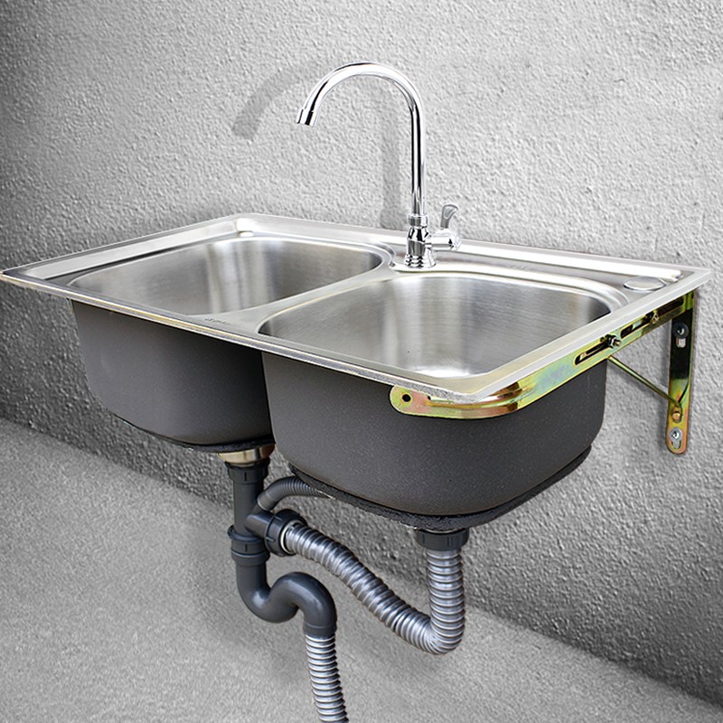 速发厨房不锈钢双槽小水槽套餐小双槽带落地支架 洗菜盆碗池手盆