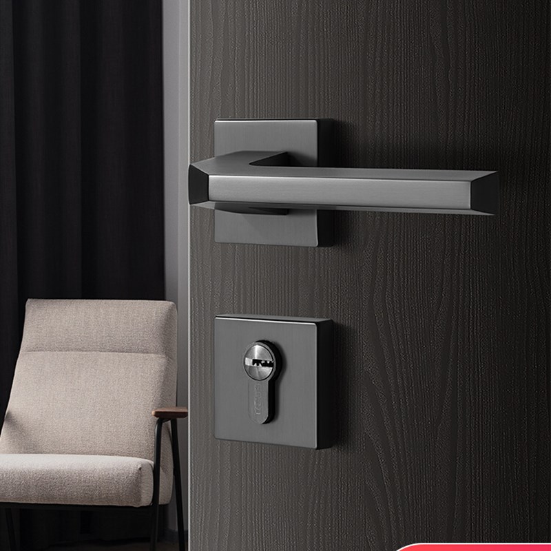 北欧风灰黑色门锁室内卧室静音磁吸现代简约分体锁房门锁